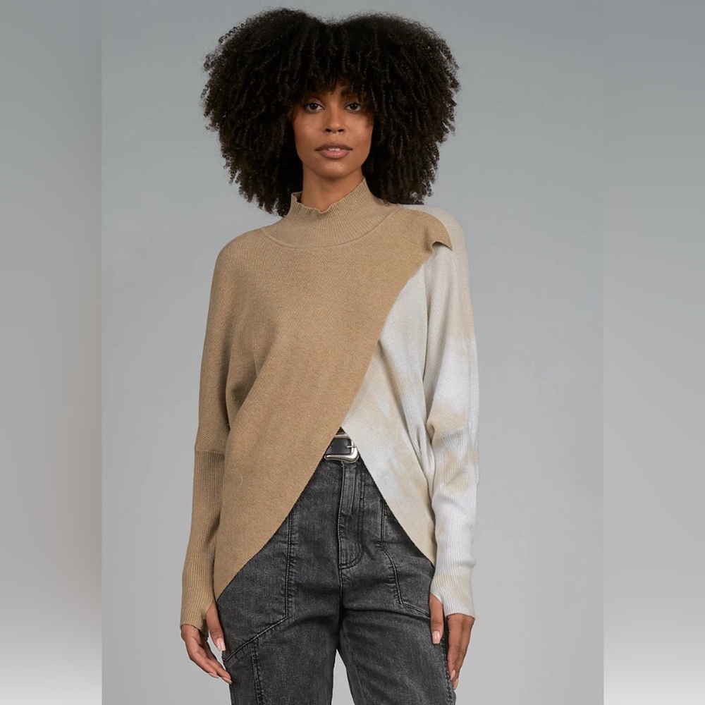Elan -  “Boone” Tie-Dye Knit Mock Neck Crossover Sweater - Sz M
